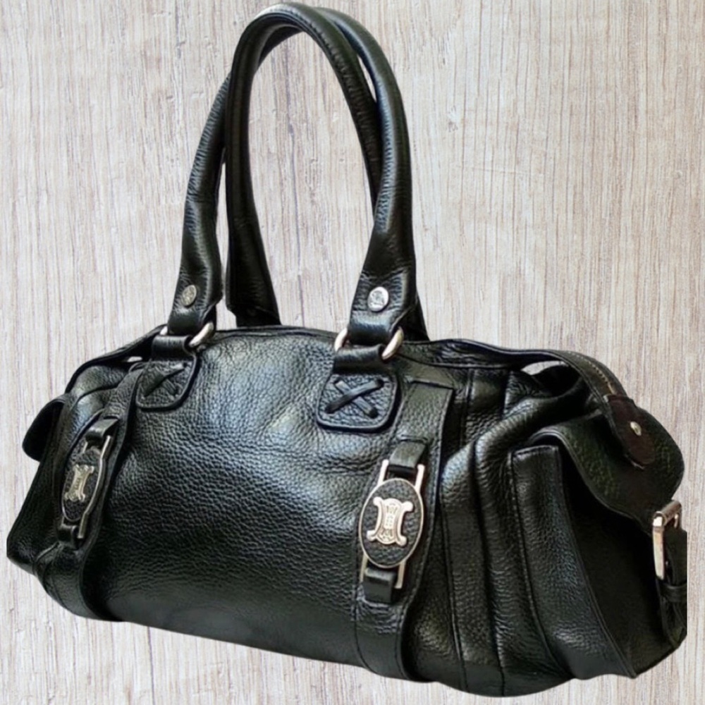 Vintage Celine Authentic Black Logo Leather Handbag Bag CE00 / 33 made in italy - Picture 2 of 10